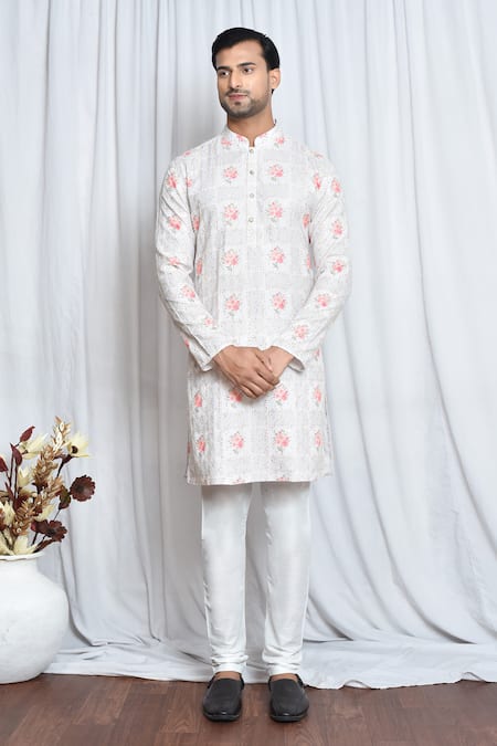 Aryavir Malhotra Rose Checkered Print Kurta Set 