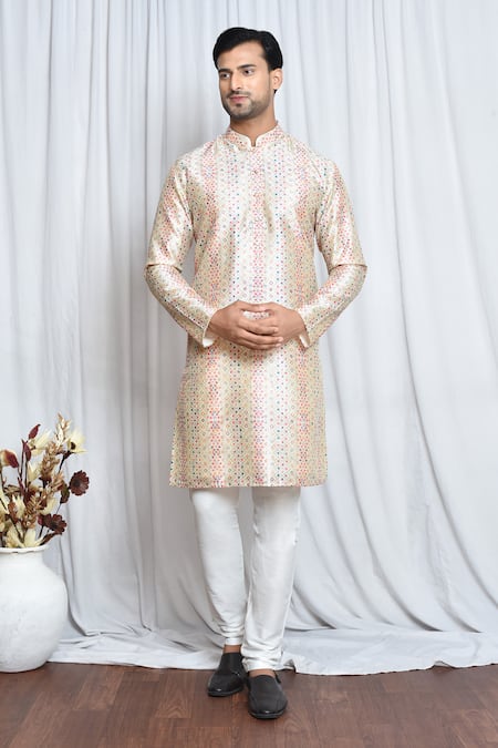 Aryavir Malhotra Checkered Print Mandarin Collar Kurta 