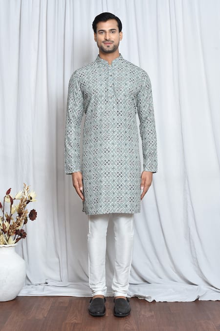 Shop_Arihant Rai Sinha_Green Cotton, Polyester Sequins Moroccan Print Kurta Set _Online_at_Aza_Fashions