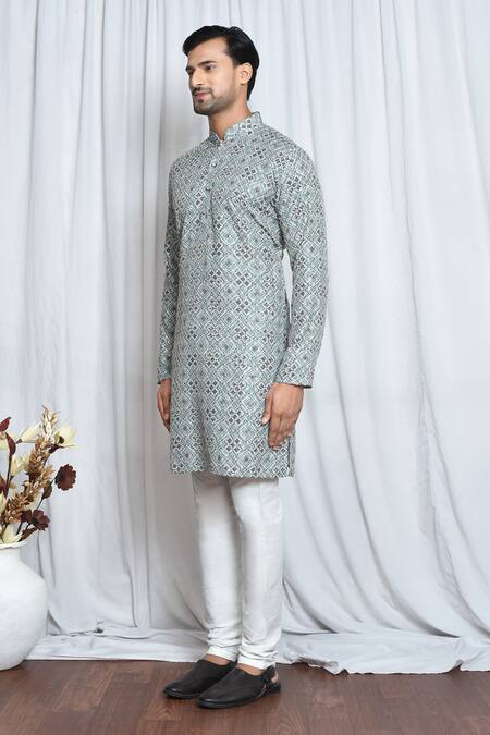 Arihant Rai Sinha_Green Cotton, Polyester Sequins Moroccan Print Kurta Set _at_Aza_Fashions