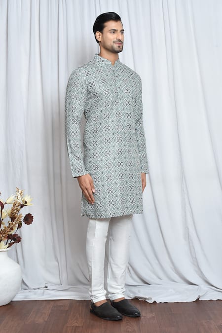 Buy_Arihant Rai Sinha_Green Cotton, Polyester Sequins Moroccan Print Kurta Set 