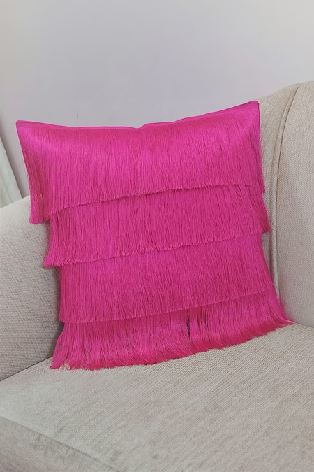 Throwpillow Pink Cotton Fringe Cushion Cover