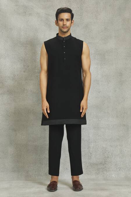 Buy Nero By Shaifali And Satya Black Suiting Fabric Hand Embroidered Floral Jacket Kurta Set Online at Aza Fashions Buy_Nero By Shaifali And Satya_Black Suiting Fabric Hand Embroidered Floral Jacket Kurta Set_Online_at_Aza_Fashions