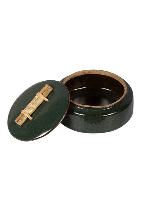 Nakshikathaa - Homeware_Green Studio Pottery Handcrafted Roti Box_Online_at_Aza_Fashions