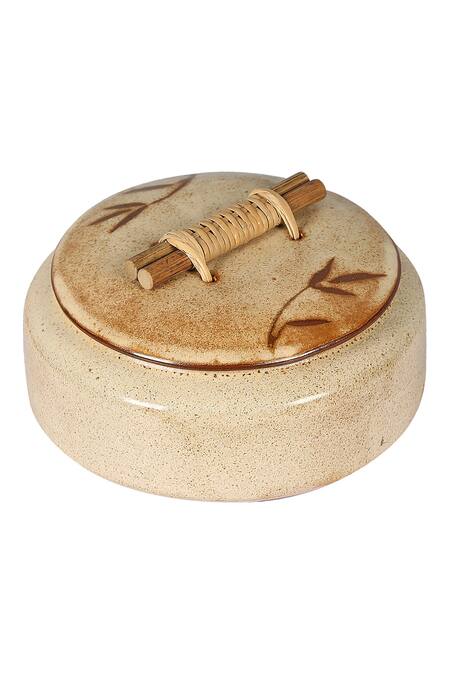 Shop_Nakshikathaa - Homeware_Beige Studio Pottery Roti Box_at_Aza_Fashions