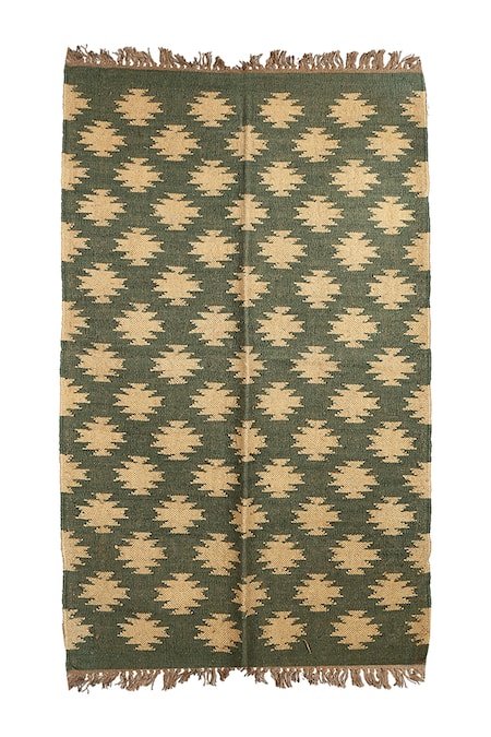 Nakshikathaa - Homeware Geometric Motifs Jute Wool Rug 