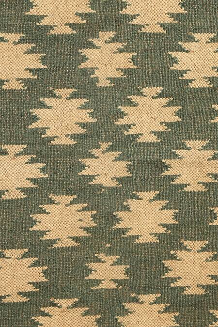 Nakshikathaa - Homeware_Multi Color Jute Wool Hand Woven Geometric Motifs Rug _Online_at_Aza_Fashions