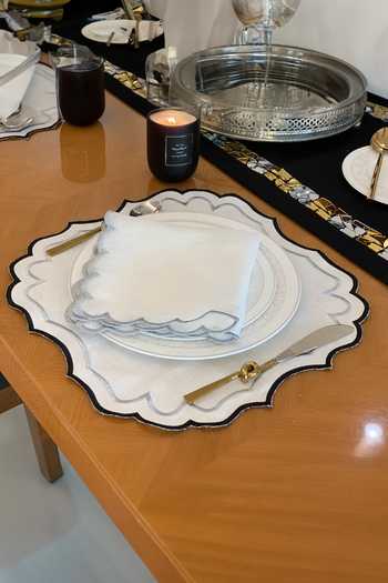 MJ Label_Black Cotton Embroidery Acrylic Border Table Runner_Online_at_Aza_Fashions