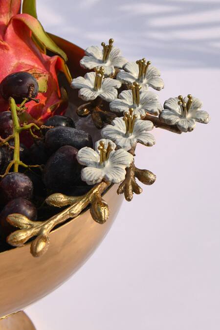 Mason Home_Gold Brass Alloy Victorian Fleur Serving Bowl_Online_at_Aza_Fashions