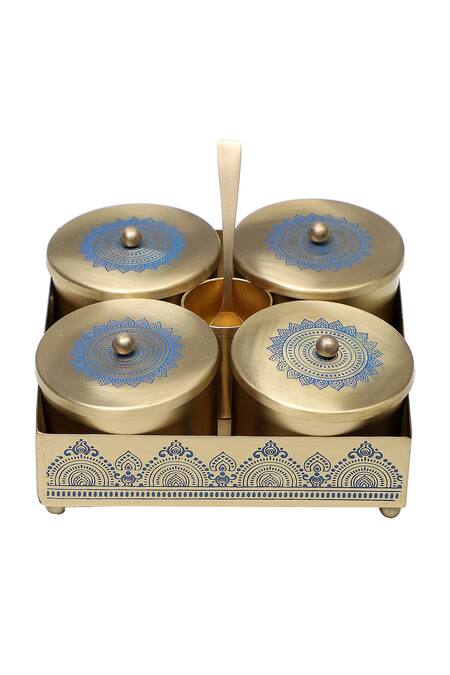 Nakshikathaa - Homeware_Gold Brass Dohar Condiment Jars Of 7 _Online_at_Aza_Fashions