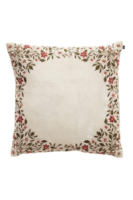 Shop Nakul Sen White Velvet Embroidered Cushion Cover With Filler Single Pc at Aza Fashions Shop_Nakul Sen_White Velvet Embroidered Cushion Cover With Filler Single Pc_at_Aza_Fashions