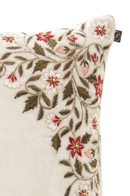 Nakul Sen White Velvet Embroidered Cushion Cover With Filler Single Pc Online at Aza Fashions Nakul Sen_White Velvet Embroidered Cushion Cover With Filler Single Pc_Online_at_Aza_Fashions