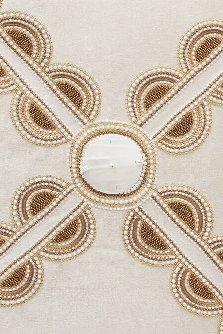 Buy_Nakul Sen_White Velvet Embroidered Cushion Cover With Filler Single Pc_Online_at_Aza_Fashions