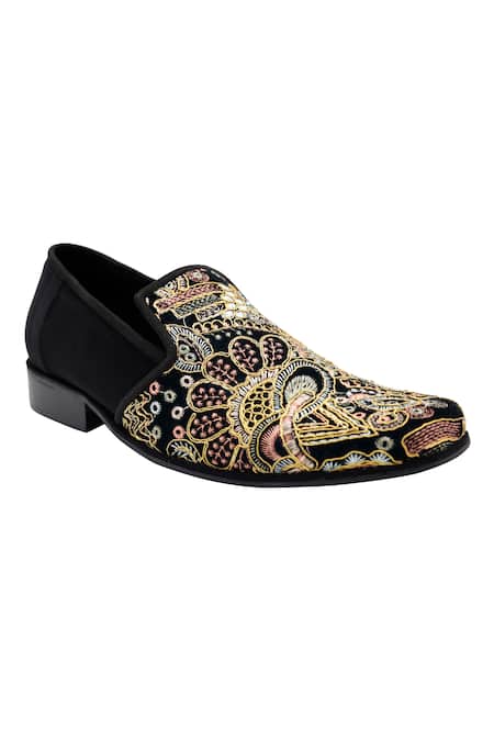 Pako Black Embroidered Andrew Loafers Online at Aza Fashions Pako_Black Embroidered Andrew Loafers _Online_at_Aza_Fashions