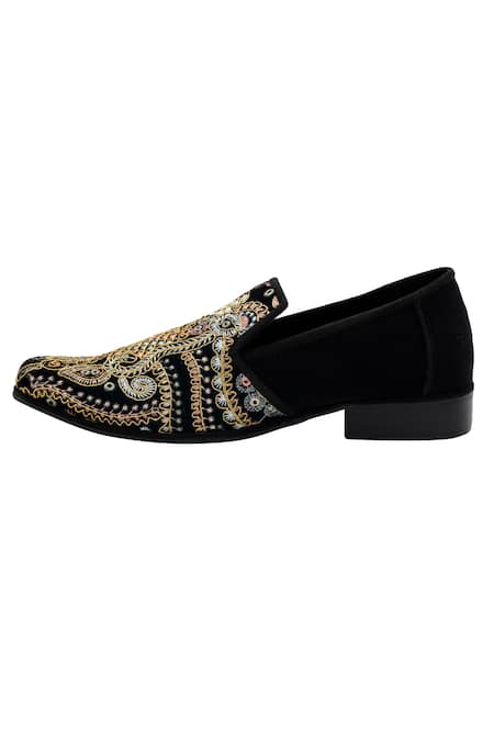 Pako Black Embroidered Andrew Loafers at Aza Fashions Pako_Black Embroidered Andrew Loafers _at_Aza_Fashions