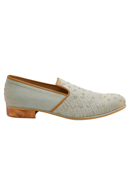 Buy_Pako_Green Embroidered David Zardozi Shoes  _Online_at_Aza_Fashions