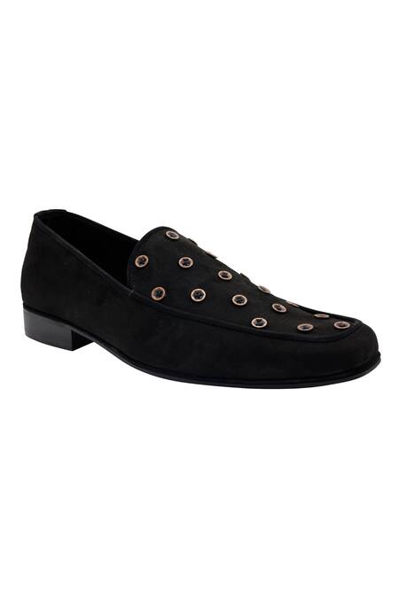 Pako_Black Embellished Gabriel Button Loafers  _Online_at_Aza_Fashions