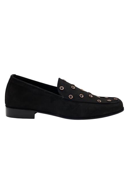 Buy_Pako_Black Embellished Gabriel Button Loafers  _Online_at_Aza_Fashions