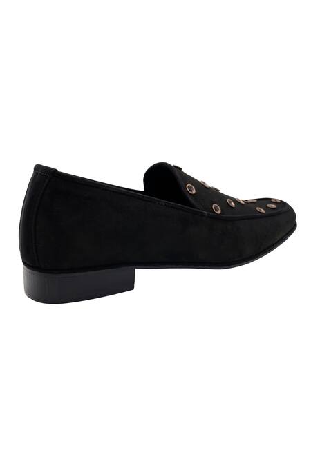 Shop_Pako_Black Embellished Gabriel Button Loafers  _Online_at_Aza_Fashions