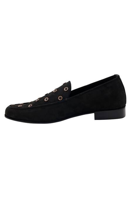Pako_Black Embellished Gabriel Button Loafers  _at_Aza_Fashions