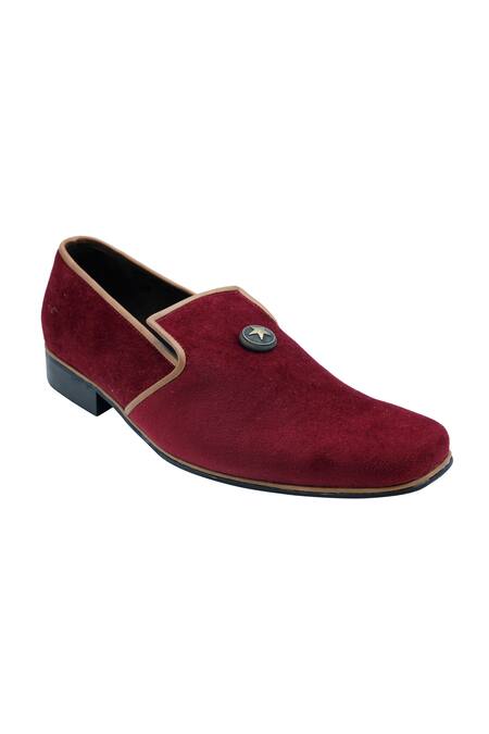 Pako_Maroon Embellished James Star Button Loafers  _Online_at_Aza_Fashions
