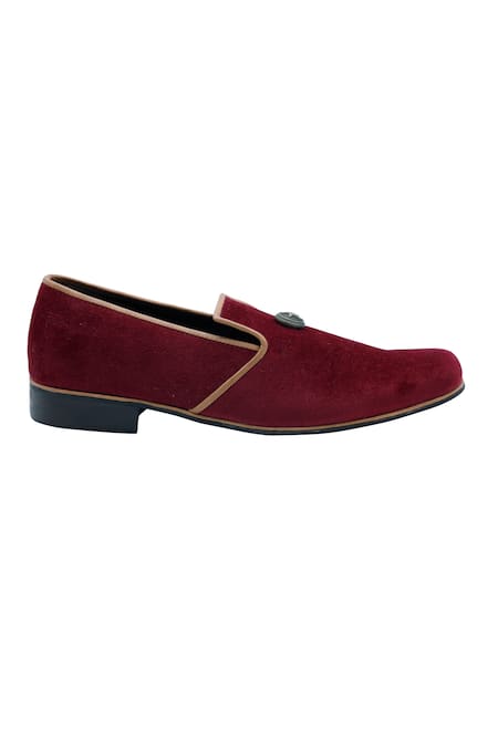 Buy_Pako_Maroon Embellished James Star Button Loafers  _Online_at_Aza_Fashions