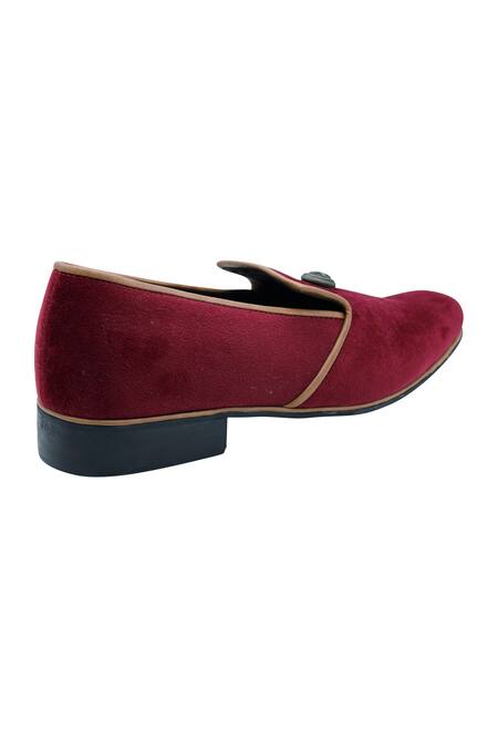 Shop_Pako_Maroon Embellished James Star Button Loafers  _Online_at_Aza_Fashions