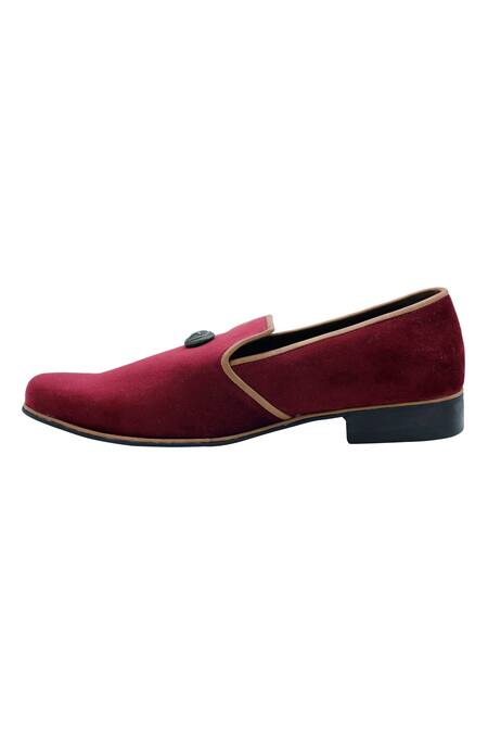 Pako_Maroon Embellished James Star Button Loafers  _at_Aza_Fashions
