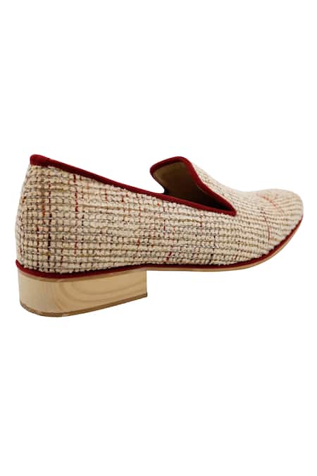 Shop_Pako_Cream Textured And Maroon Loafers _Online_at_Aza_Fashions