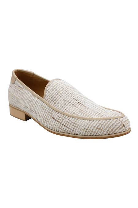 PAKO_White Textured Philip Tweed Loafers  _Online_at_Aza_Fashions