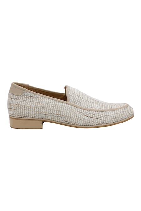 Buy_PAKO_White Textured Philip Tweed Loafers  _Online_at_Aza_Fashions