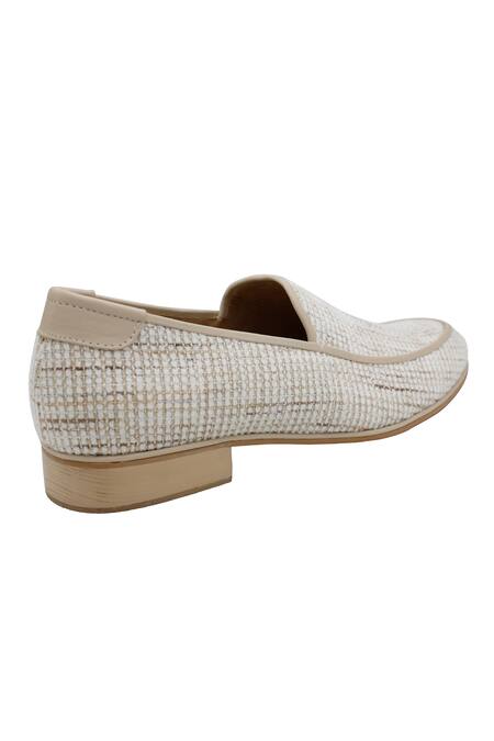 Shop_PAKO_White Textured Philip Tweed Loafers  _Online_at_Aza_Fashions