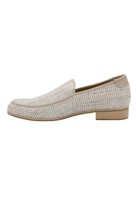 PAKO_White Textured Philip Tweed Loafers  _at_Aza_Fashions