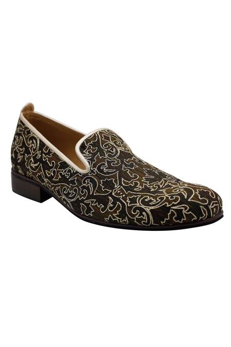 Pako_Black Printed Simon Blossom Embroidered Loafers _Online_at_Aza_Fashions