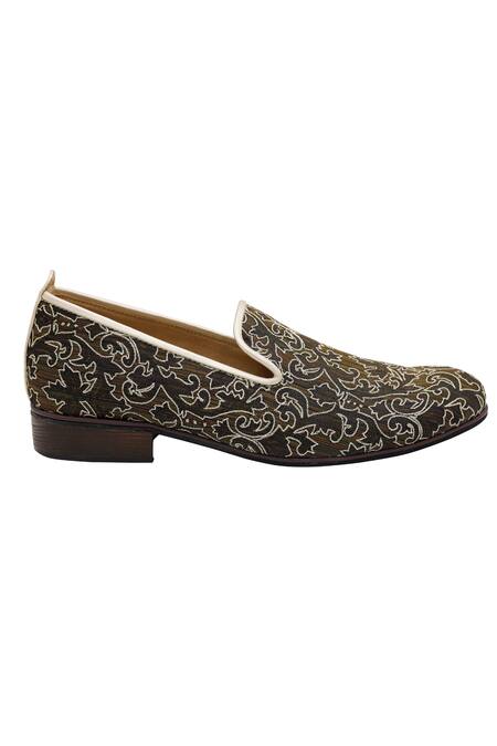 Buy_Pako_Black Printed Simon Blossom Embroidered Loafers _Online_at_Aza_Fashions