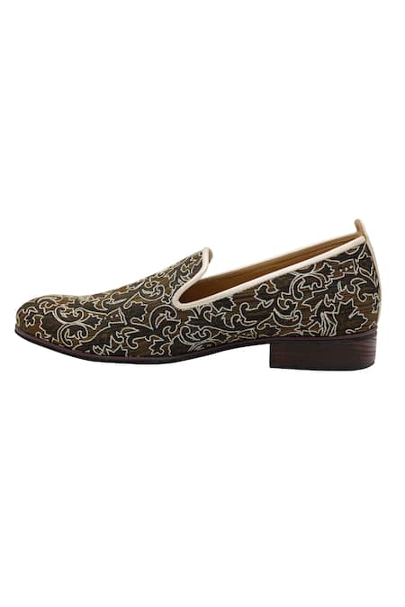 Shop_Pako_Black Printed Simon Blossom Embroidered Loafers _Online_at_Aza_Fashions