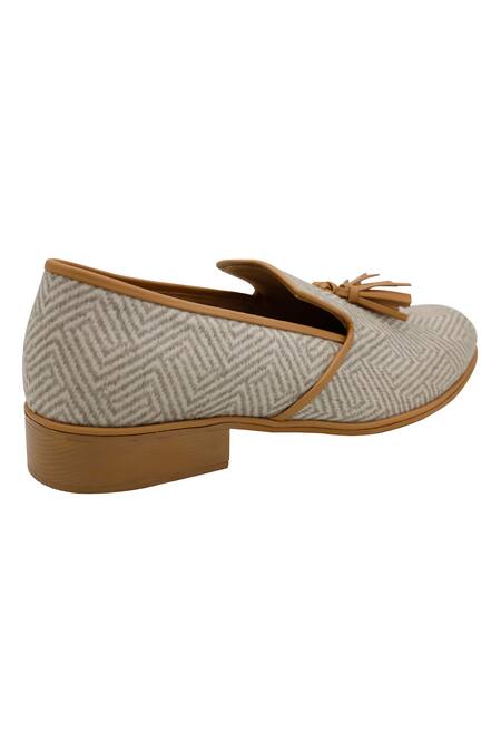 Shop_Pako_Cream Textured Thomas Tasselled Shoes _Online_at_Aza_Fashions