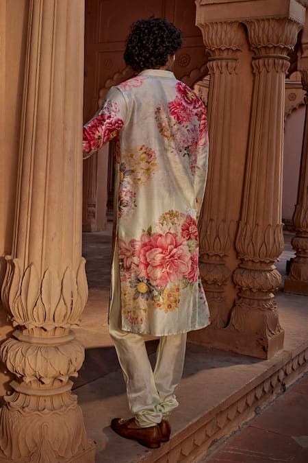 Kalista Roshan Chanderi Floral Print Kurta With Churidar 