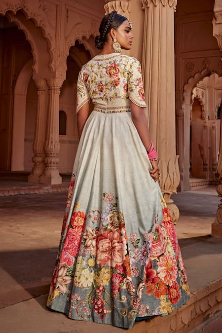 Shop Kalista Blue Silk, Georgette Crystals, Embroidery Manya Raw Yoke Anarkali With Dupatta at Aza Fashions Shop_Kalista_Blue Silk, Georgette Crystals, Embroidery Manya Raw Yoke Anarkali With Dupatta _at_Aza_Fashions