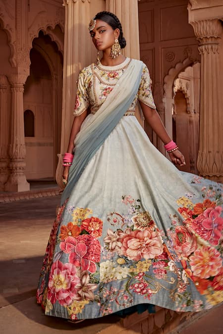 Kalista Blue Silk, Georgette Crystals, Embroidery Manya Raw Yoke Anarkali With Dupatta Online at Aza Fashions Kalista_Blue Silk, Georgette Crystals, Embroidery Manya Raw Yoke Anarkali With Dupatta _Online_at_Aza_Fashions