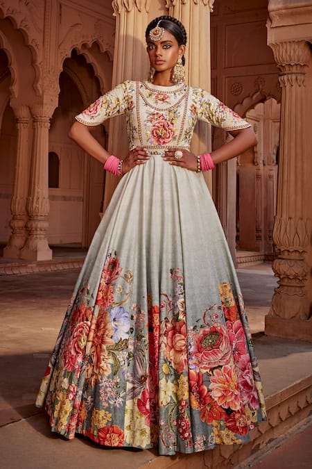 Buy Kalista Blue Silk, Georgette Crystals, Embroidery Manya Raw Yoke Anarkali With Dupatta Online at Aza Fashions Buy_Kalista_Blue Silk, Georgette Crystals, Embroidery Manya Raw Yoke Anarkali With Dupatta _Online_at_Aza_Fashions