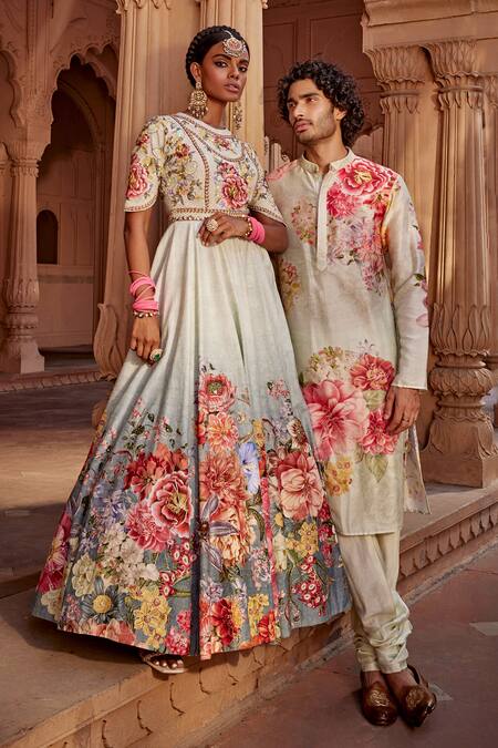 Buy Kalista Blue Silk, Georgette Crystals, Embroidery Manya Raw Yoke Anarkali With Dupatta Buy_Kalista_Blue Silk, Georgette Crystals, Embroidery Manya Raw Yoke Anarkali With Dupatta