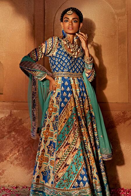 Buy_Kalista_Blue Silk, Net Beads, Sequins, Gota Patti, Jannat Adda Anarkali With Dupatta 