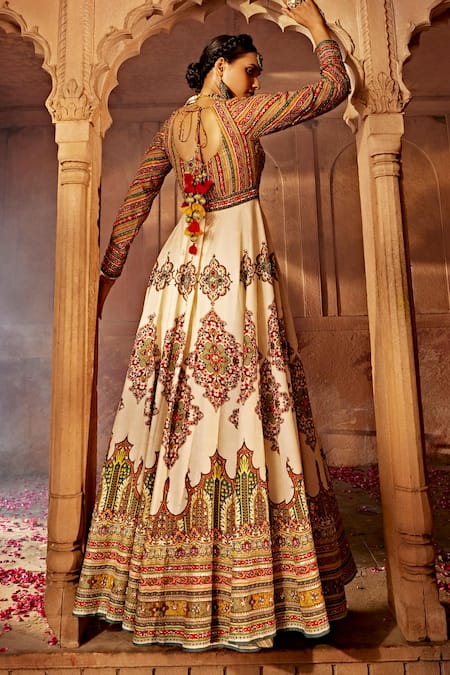 Shop Kalista Off White Silk, Net Sequins, Beads, Zaina Raw Yoke Anarkali With Dupatta at Aza Fashions Shop_Kalista_Off White Silk, Net Sequins, Beads, Zaina Raw Yoke Anarkali With Dupatta _at_Aza_Fashions