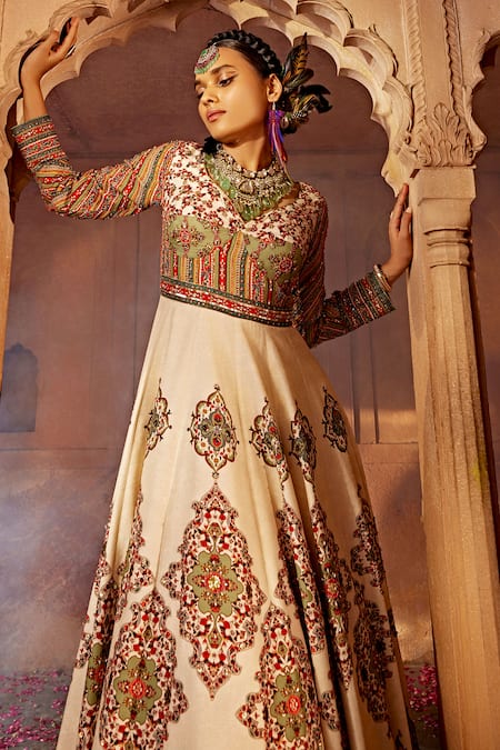 Buy Kalista Off White Silk, Net Sequins, Beads, Zaina Raw Yoke Anarkali With Dupatta Online at Aza Fashions Buy_Kalista_Off White Silk, Net Sequins, Beads, Zaina Raw Yoke Anarkali With Dupatta _Online_at_Aza_Fashions