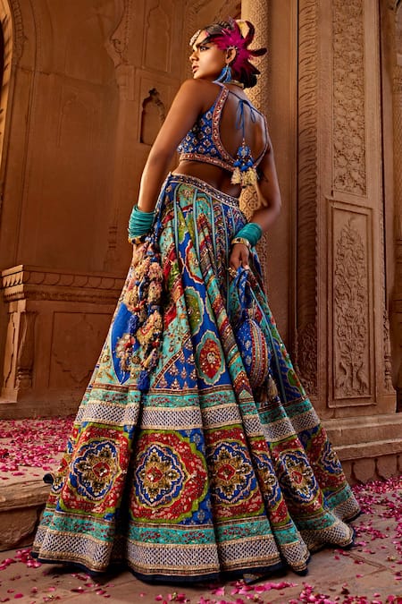 Kalista Aadhya Raw Silk Floral Jaal Print Bridal Lehenga Set 
