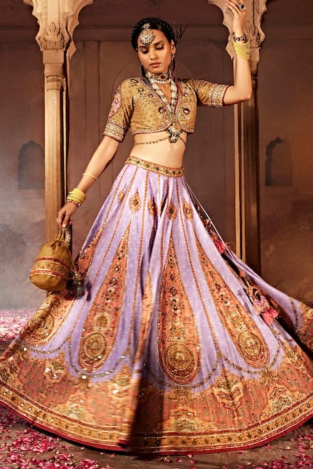 Kalista Kimaya Paisley Print Raw Silk Bridal Lehenga Set 