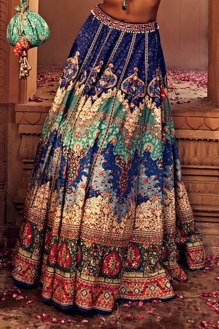 Kalista Blue , Chanderi Sequins, Mehvish Raw Persian Print Bridal Lehenga Set Online at Aza Fashions Kalista_Blue , Chanderi Sequins, Mehvish Raw Persian Print Bridal Lehenga Set _Online_at_Aza_Fashions