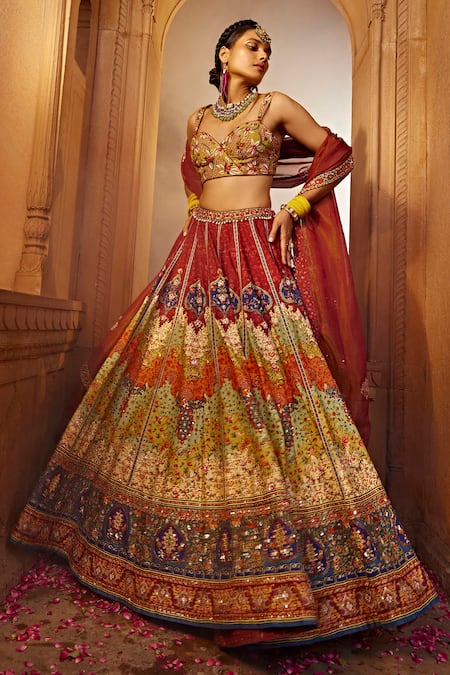 Kalista Mehvish Raw Silk Persian Print Bridal Lehenga Set 