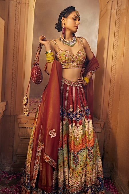 Buy Kalista Multi Color Silk, Georgette Mehvish Raw Persian Print Bridal Lehenga Set Online at Aza Fashions Buy_Kalista_Multi Color Silk, Georgette Mehvish Raw Persian Print Bridal Lehenga Set _Online_at_Aza_Fashions